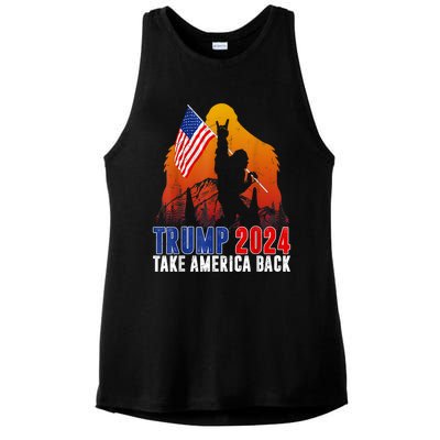 Retro Trump 2024 Take America Back American Flag Trump 2024 Ladies PosiCharge Tri-Blend Wicking Tank