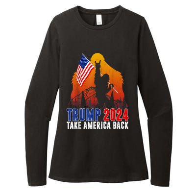 Retro Trump 2024 Take America Back American Flag Trump 2024 Womens CVC Long Sleeve Shirt