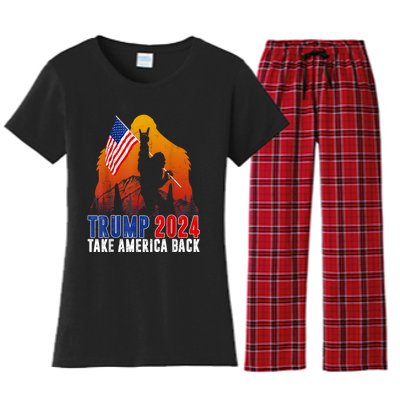 Retro Trump 2024 Take America Back American Flag Trump 2024 Women's Flannel Pajama Set