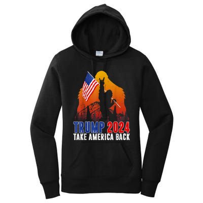 Retro Trump 2024 Take America Back American Flag Trump 2024 Women's Pullover Hoodie