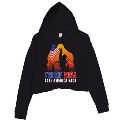 Retro Trump 2024 Take America Back American Flag Trump 2024 Crop Fleece Hoodie