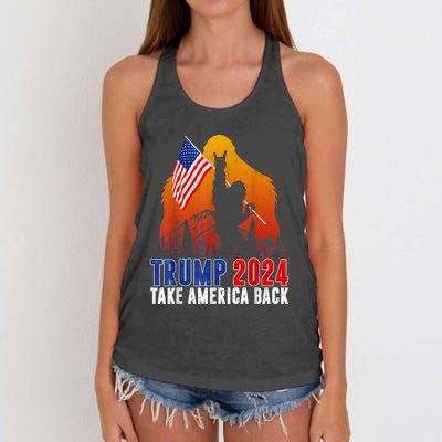 Retro Trump 2024 Take America Back American Flag Trump 2024 Women's Knotted Racerback Tank