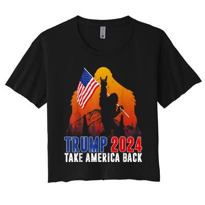 Retro Trump 2024 Take America Back American Flag Trump 2024 Women's Crop Top Tee