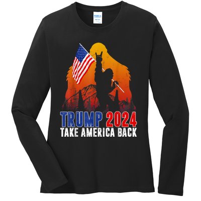 Retro Trump 2024 Take America Back American Flag Trump 2024 Ladies Long Sleeve Shirt