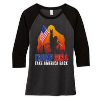 Retro Trump 2024 Take America Back American Flag Trump 2024 Women's Tri-Blend 3/4-Sleeve Raglan Shirt