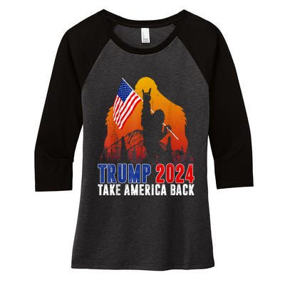 Retro Trump 2024 Take America Back American Flag Trump 2024 Women's Tri-Blend 3/4-Sleeve Raglan Shirt