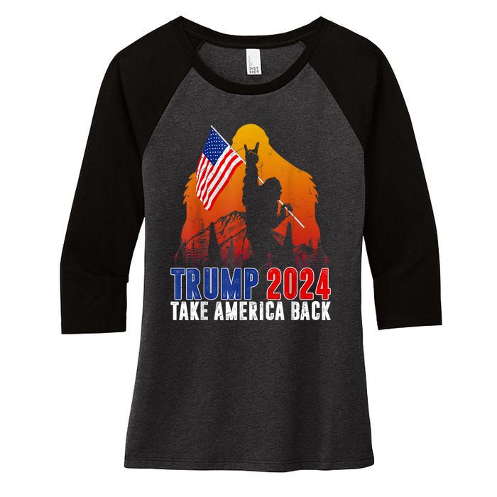 Retro Trump 2024 Take America Back American Flag Trump 2024 Women's Tri-Blend 3/4-Sleeve Raglan Shirt