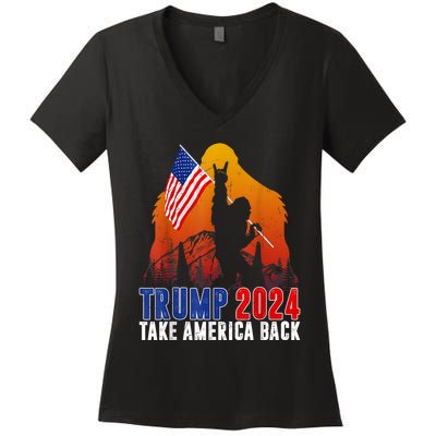 Retro Trump 2024 Take America Back American Flag Trump 2024 Women's V-Neck T-Shirt