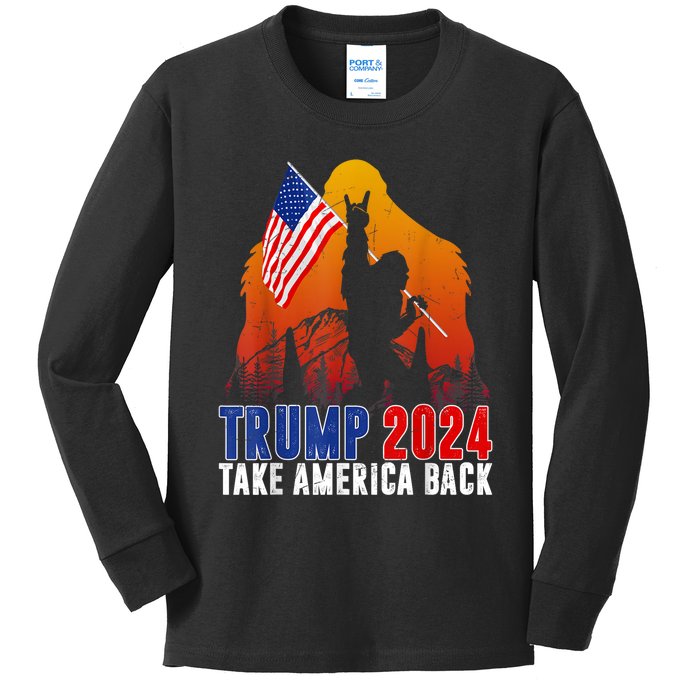 Retro Trump 2024 Take America Back American Flag Trump 2024 Kids Long Sleeve Shirt