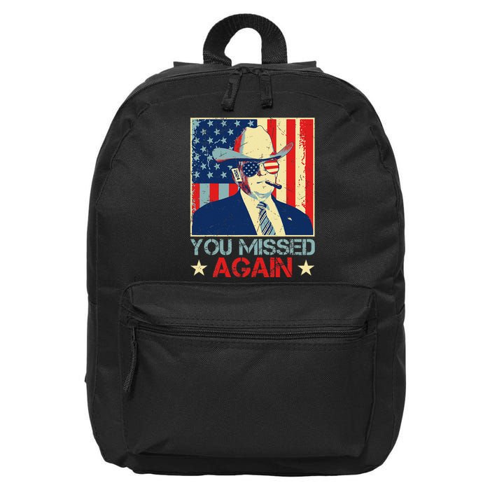 Retro Trump 2024 You Missed Again American Flag Vote Trump 16 in Basic Backpack