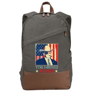 Retro Trump 2024 You Missed Again American Flag Vote Trump Cotton Canvas Backpack