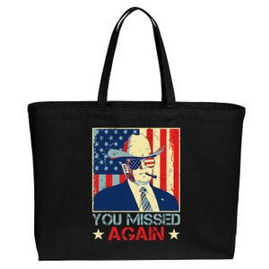 Retro Trump 2024 You Missed Again American Flag Vote Trump Cotton Canvas Jumbo Tote