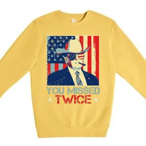 Retro Trump 2024 You Missed Twice American Flag Vote Trump Premium Crewneck Sweatshirt