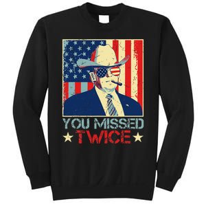 Retro Trump 2024 You Missed Twice American Flag Vote Trump Sweatshirt