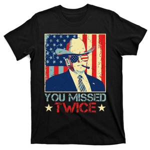 Retro Trump 2024 You Missed Twice American Flag Vote Trump T-Shirt