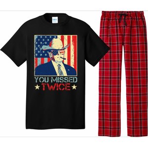 Retro Trump 2024 You Missed Twice American Flag Vote Trump Pajama Set