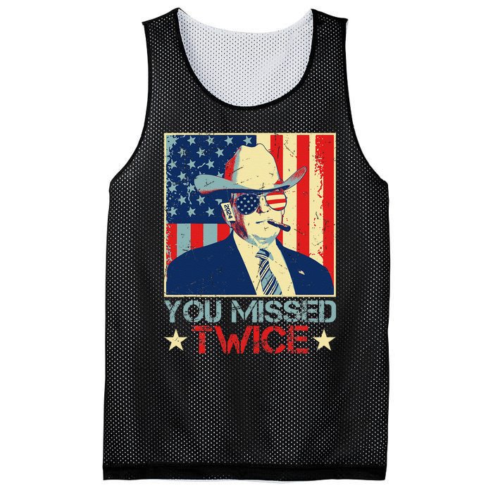 Retro Trump 2024 You Missed Twice American Flag Vote Trump Mesh Reversible Basketball Jersey Tank