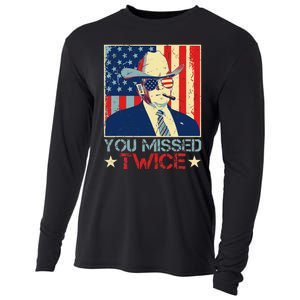 Retro Trump 2024 You Missed Twice American Flag Vote Trump Cooling Performance Long Sleeve Crew