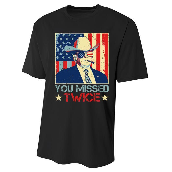 Retro Trump 2024 You Missed Twice American Flag Vote Trump Performance Sprint T-Shirt