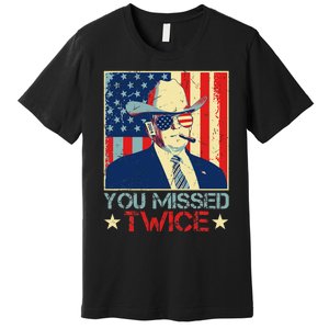 Retro Trump 2024 You Missed Twice American Flag Vote Trump Premium T-Shirt