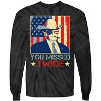 Retro Trump 2024 You Missed Twice American Flag Vote Trump Tie-Dye Long Sleeve Shirt