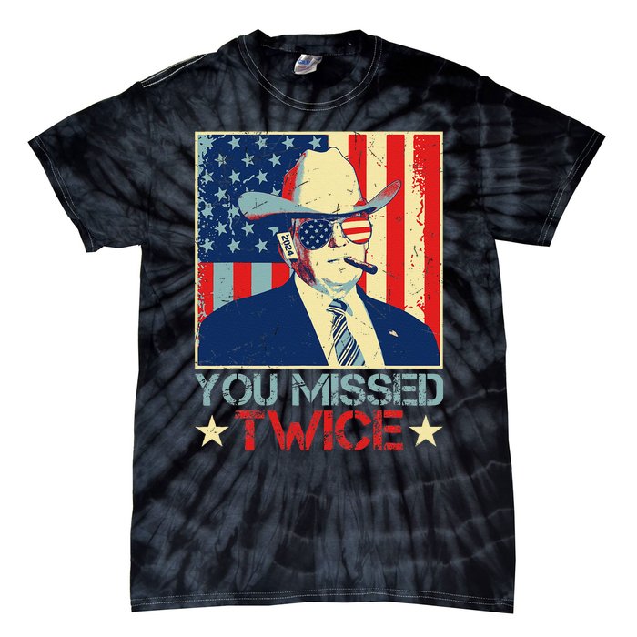 Retro Trump 2024 You Missed Twice American Flag Vote Trump Tie-Dye T-Shirt