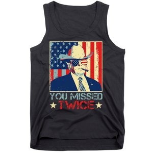 Retro Trump 2024 You Missed Twice American Flag Vote Trump Tank Top