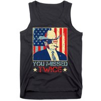 Retro Trump 2024 You Missed Twice American Flag Vote Trump Tank Top