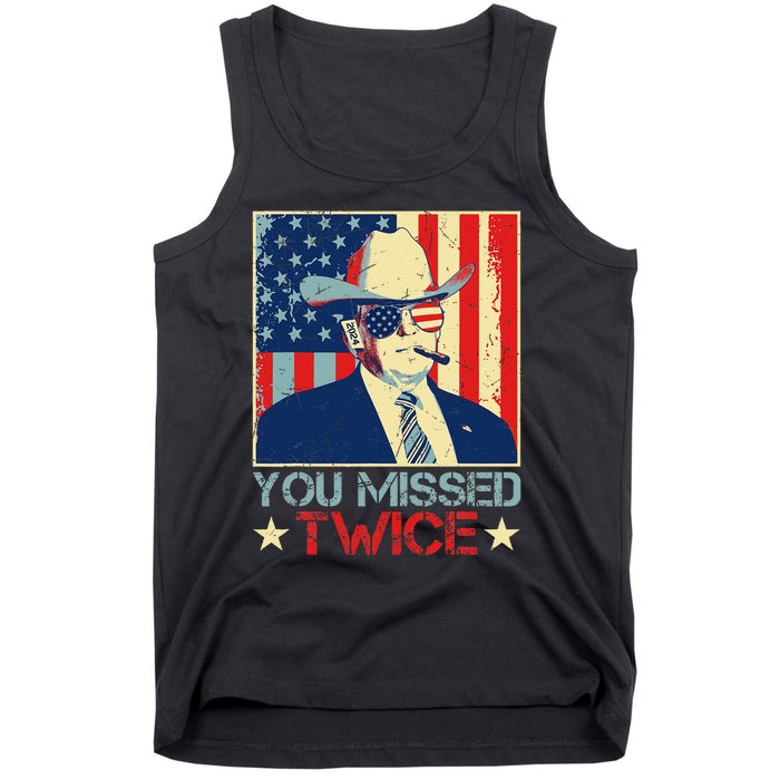 Retro Trump 2024 You Missed Twice American Flag Vote Trump Tank Top