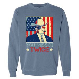 Retro Trump 2024 You Missed Twice American Flag Vote Trump Garment-Dyed Sweatshirt