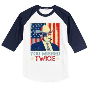 Retro Trump 2024 You Missed Twice American Flag Vote Trump Baseball Sleeve Shirt