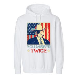 Retro Trump 2024 You Missed Twice American Flag Vote Trump Garment-Dyed Fleece Hoodie