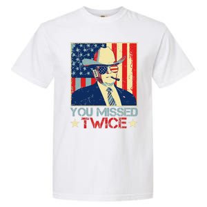 Retro Trump 2024 You Missed Twice American Flag Vote Trump Garment-Dyed Heavyweight T-Shirt