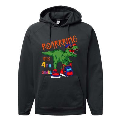 Roarring to 4th grade back to school Dinosaur with backpack Performance Fleece Hoodie