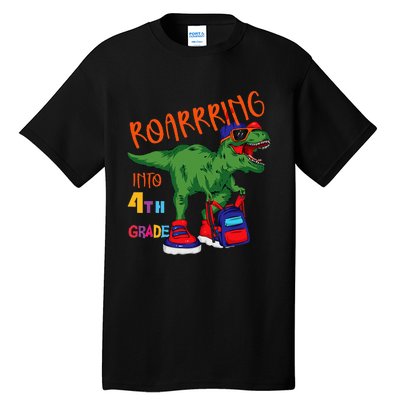 Roarring to 4th grade back to school Dinosaur with backpack Tall T-Shirt