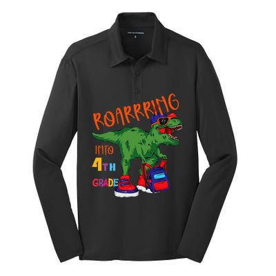 Roarring to 4th grade back to school Dinosaur with backpack Silk Touch Performance Long Sleeve Polo