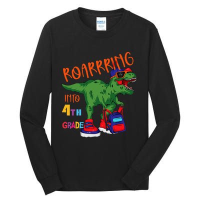 Roarring to 4th grade back to school Dinosaur with backpack Tall Long Sleeve T-Shirt