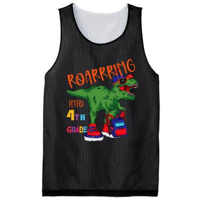 Roarring to 4th grade back to school Dinosaur with backpack Mesh Reversible Basketball Jersey Tank