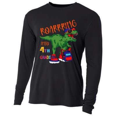 Roarring to 4th grade back to school Dinosaur with backpack Cooling Performance Long Sleeve Crew