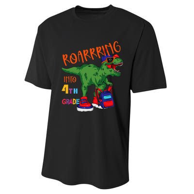 Roarring to 4th grade back to school Dinosaur with backpack Performance Sprint T-Shirt