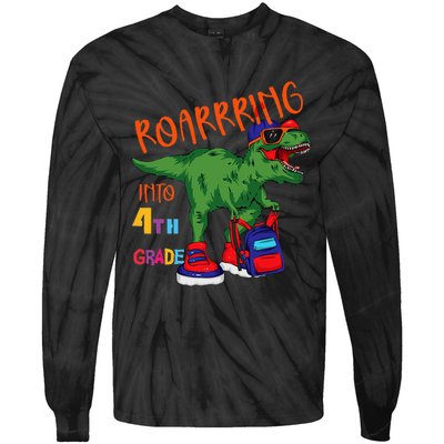 Roarring to 4th grade back to school Dinosaur with backpack Tie-Dye Long Sleeve Shirt