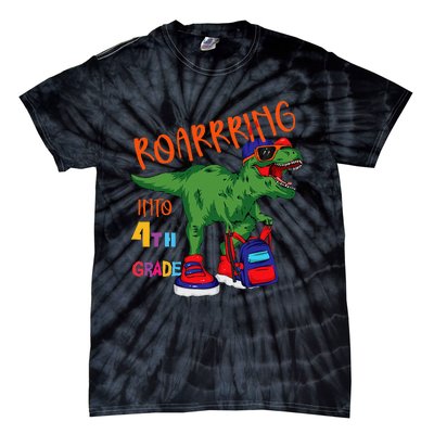 Roarring to 4th grade back to school Dinosaur with backpack Tie-Dye T-Shirt