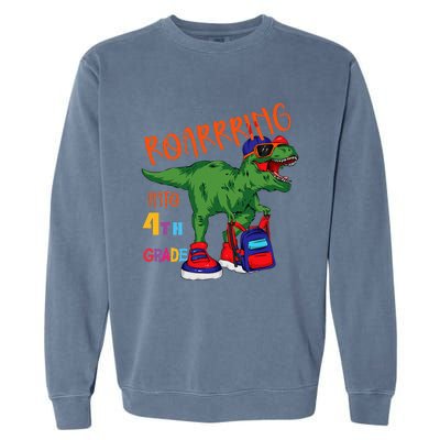 Roarring to 4th grade back to school Dinosaur with backpack Garment-Dyed Sweatshirt