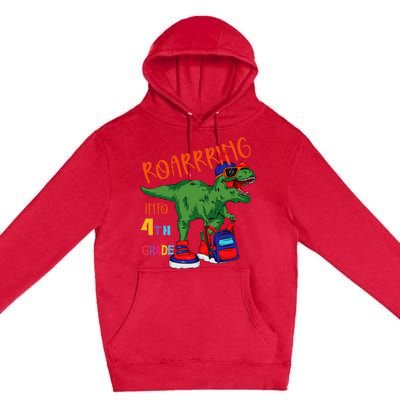 Roarring to 4th grade back to school Dinosaur with backpack Premium Pullover Hoodie