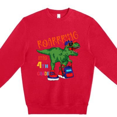 Roarring to 4th grade back to school Dinosaur with backpack Premium Crewneck Sweatshirt