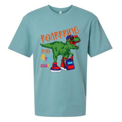 Roarring to 4th grade back to school Dinosaur with backpack Sueded Cloud Jersey T-Shirt