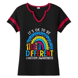 Rainbow Trendy Autism Awareness Tee It's Ok To Be Different Ladies Halftime Notch Neck Tee