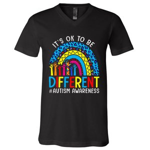 Rainbow Trendy Autism Awareness Tee It's Ok To Be Different V-Neck T-Shirt