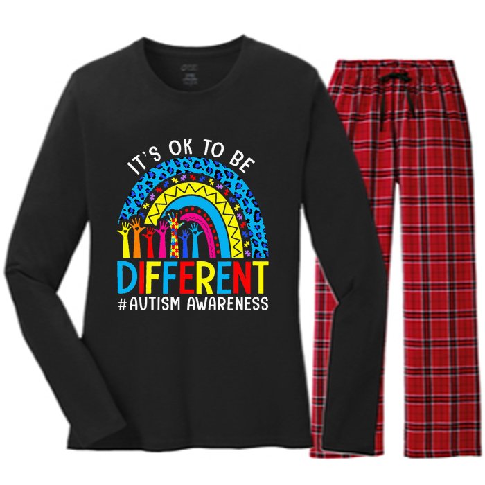 Rainbow Trendy Autism Awareness Tee It's Ok To Be Different Women's Long Sleeve Flannel Pajama Set 