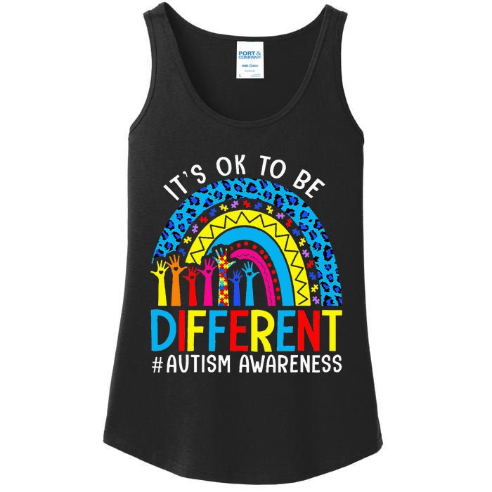 Rainbow Trendy Autism Awareness Tee It's Ok To Be Different Ladies Essential Tank